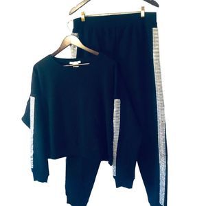 K Jordan Rhinestone Trimmed Cropped  Sweatshirt and Sweatpants Size Large